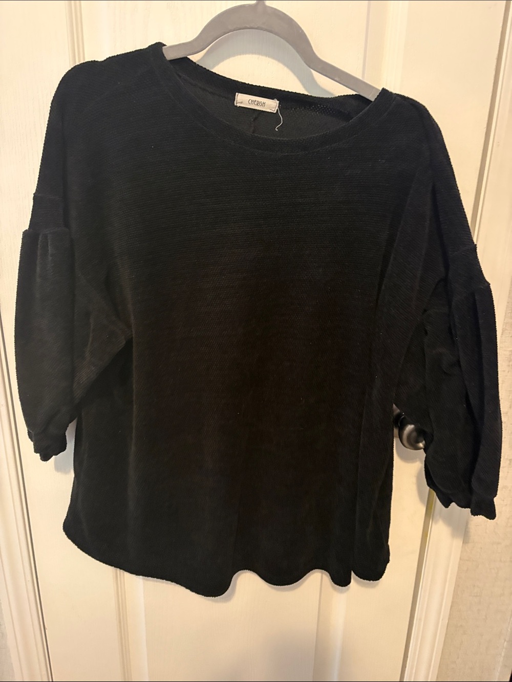 Cherish Black Scoop Neck Pullover with Balloon Sleeves
